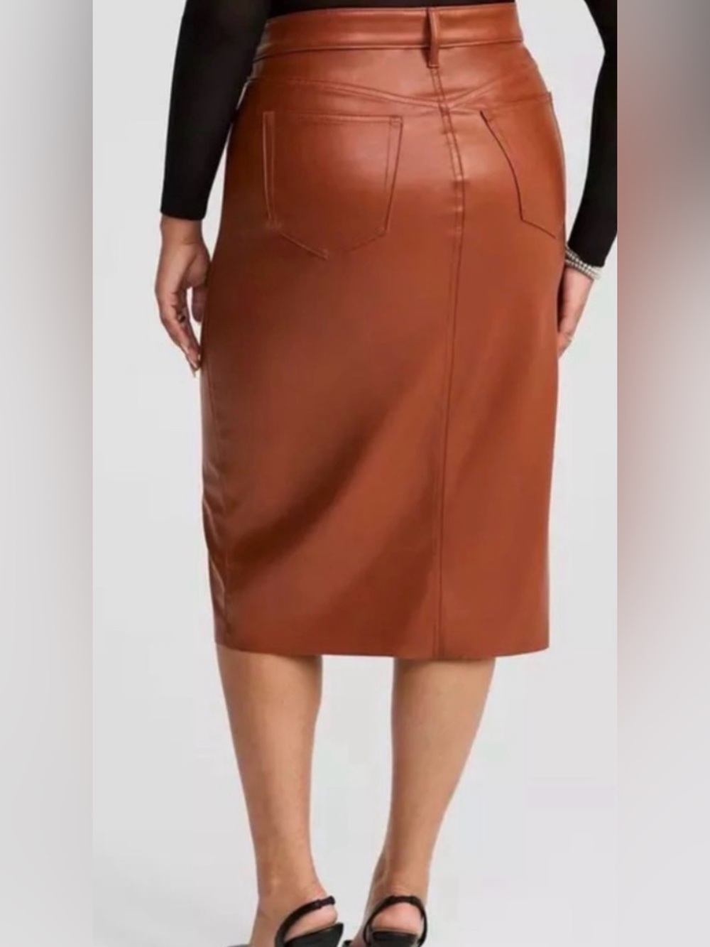 torrid Cognac Faux Leather Pencil Skirt with Front Slit - Picture 3 of 8